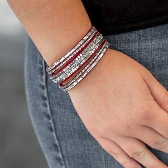 Paparazzi Jewelry Accessories - Rebel In Rhinestones - Red Bracelet - Vintage - Picture 3 of 4